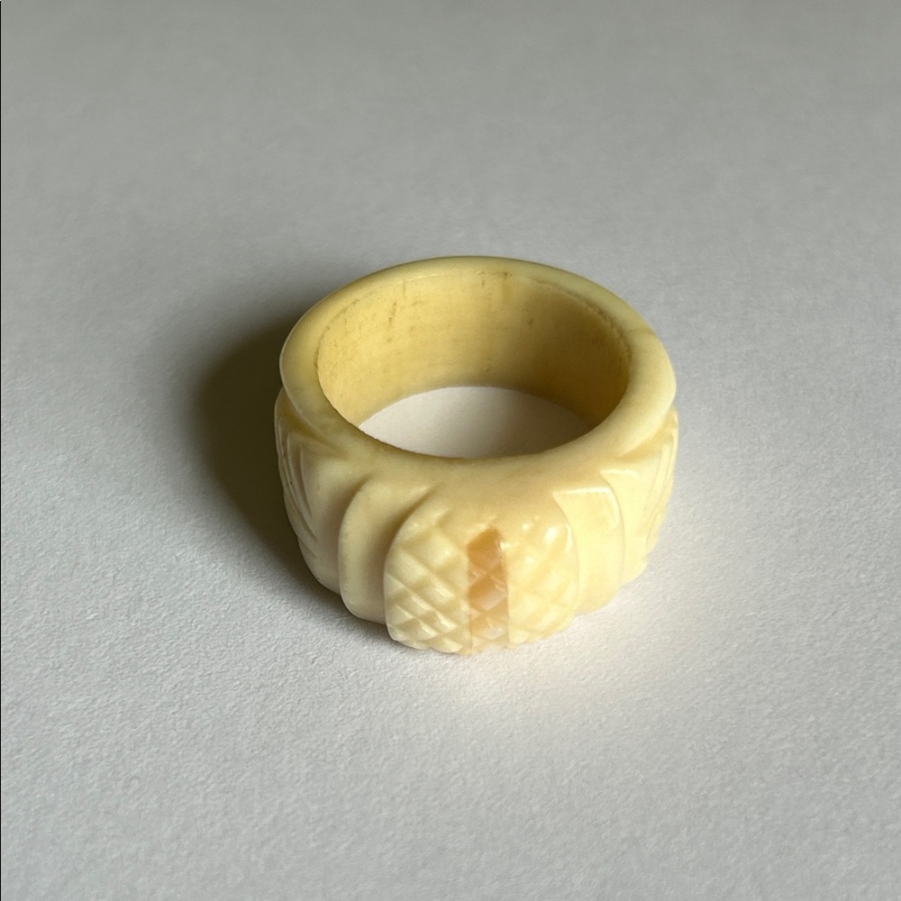 Carved Cream Resin Statement Ring - Cream Colour Size 7